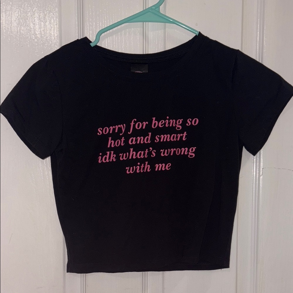 Cherry Kitten Black Crop Top with Pink Text (never worn)